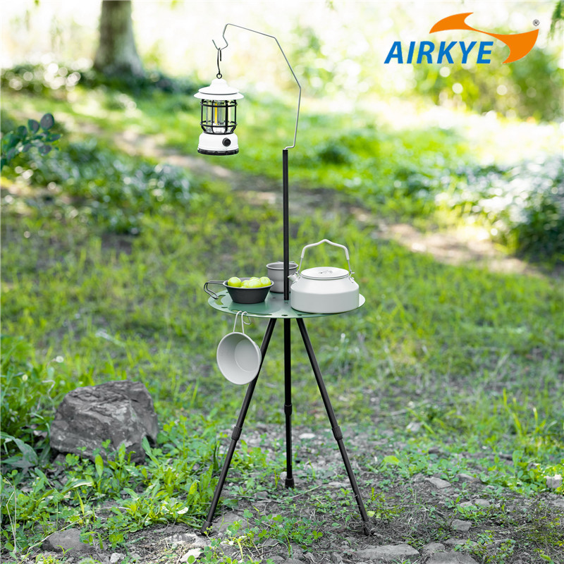 AIRKYE户外折叠战术圆桌铝合金便携式露营轻量化可升降野营灯架桌