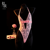 似欲Zerosophy 「热恋」爱心蕾丝挂脖连体衣性感情调开d礼物女粉