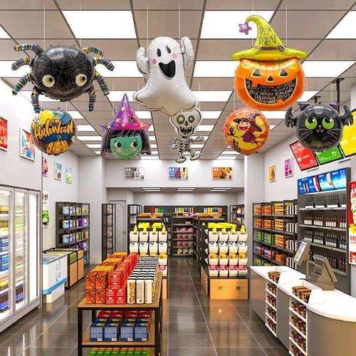 万圣节铝膜气球飘空天花板吊饰南瓜幽灵主题挂件店铺氛围场景布置