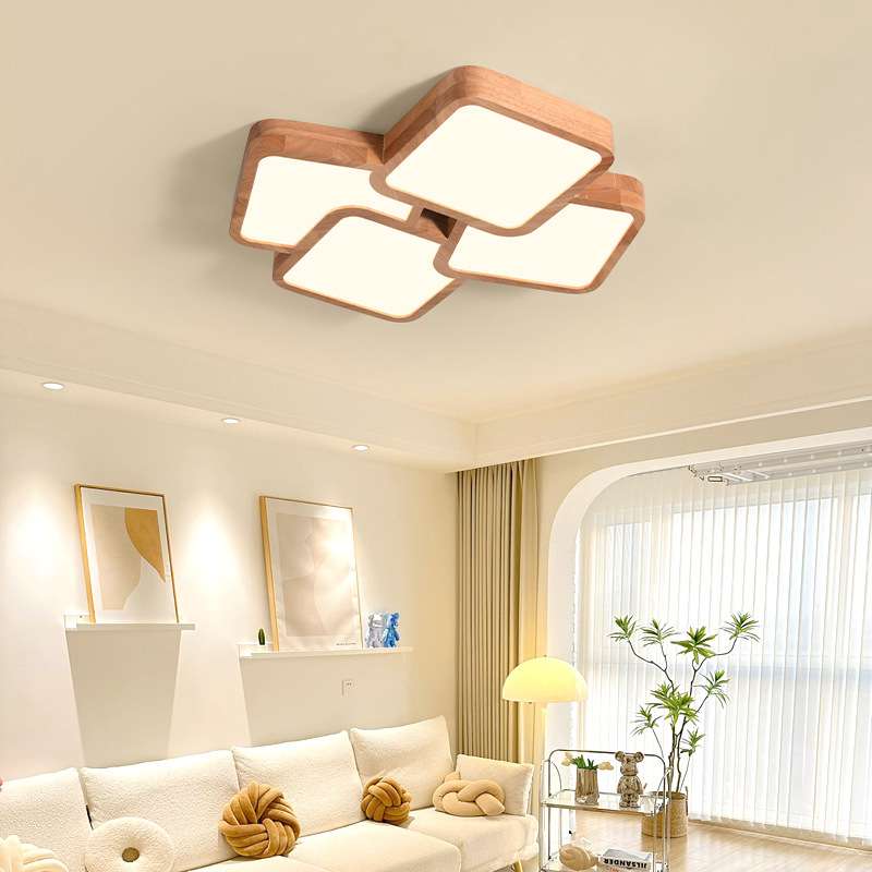 几何客厅灯北欧原木风吸顶灯实木创意长方形大厅主灯广东中山灯具