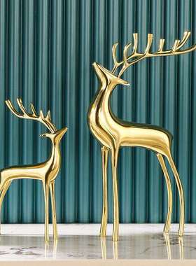 V3N北欧轻奢新款铜鹿摆件网红客厅卧室玄关电视柜酒柜装饰艺术工