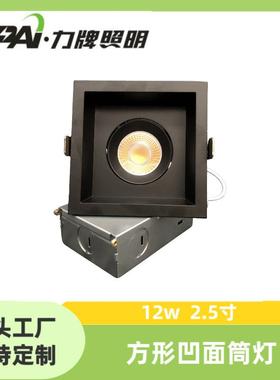 2.5寸12w方形凹面筒灯 可转动角度 黑色 开孔90mm100-277v cri90