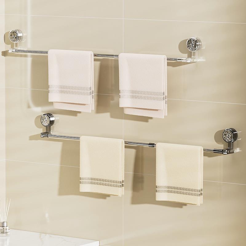 吸盘伸缩毛巾架浴室免打孔旋转毛巾杆置物架卫生间不锈钢毛巾挂杆