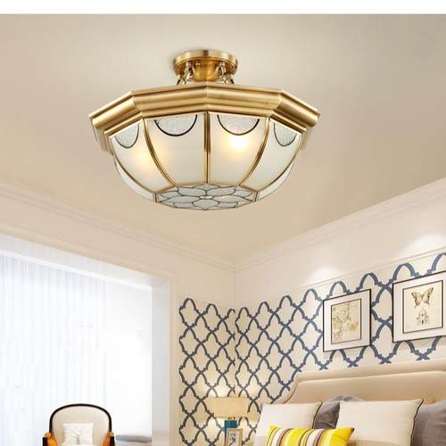 美式全铜吸顶灯欧式简约现代房间卧室书房灯温馨玄关过道阳台灯具