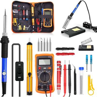 Soldering Iron Kit 60W带开关电烙铁可调温焊锡VC830万用表工具