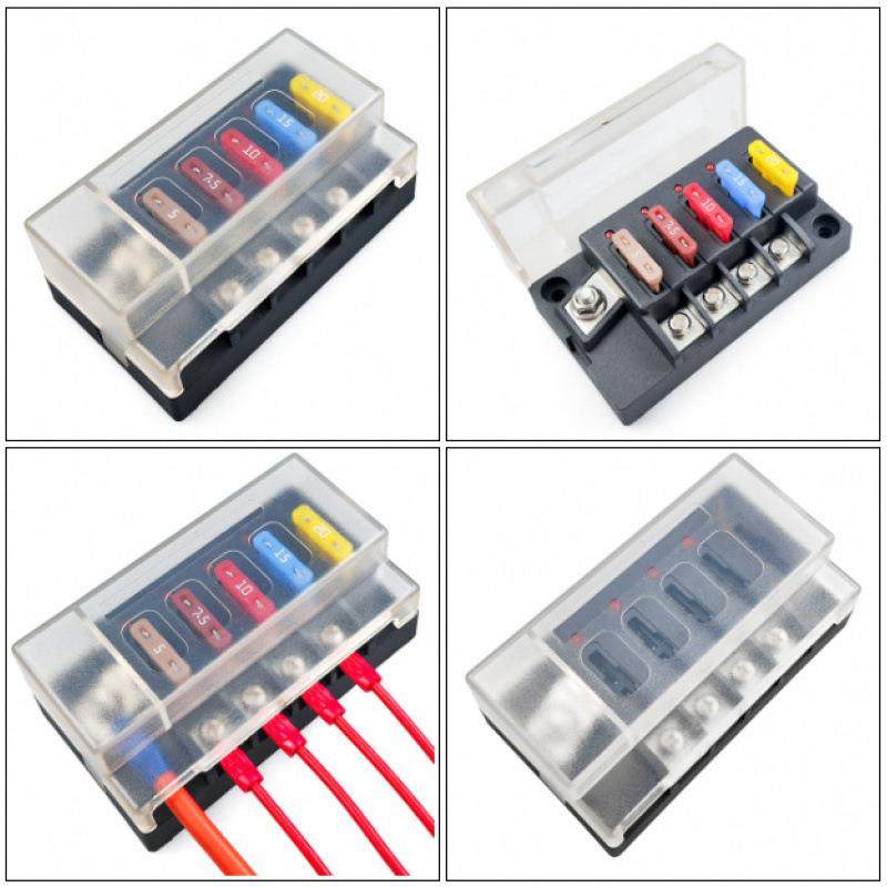 4路带LED灯汽车保险丝盒4个ATO类型1进4出保险丝盒5个保险丝4档