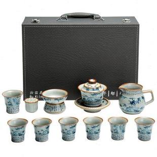 家用盖碗茶杯轻奢青山竹影陶瓷高档客厅会客 拓土汝窑功夫茶具套装
