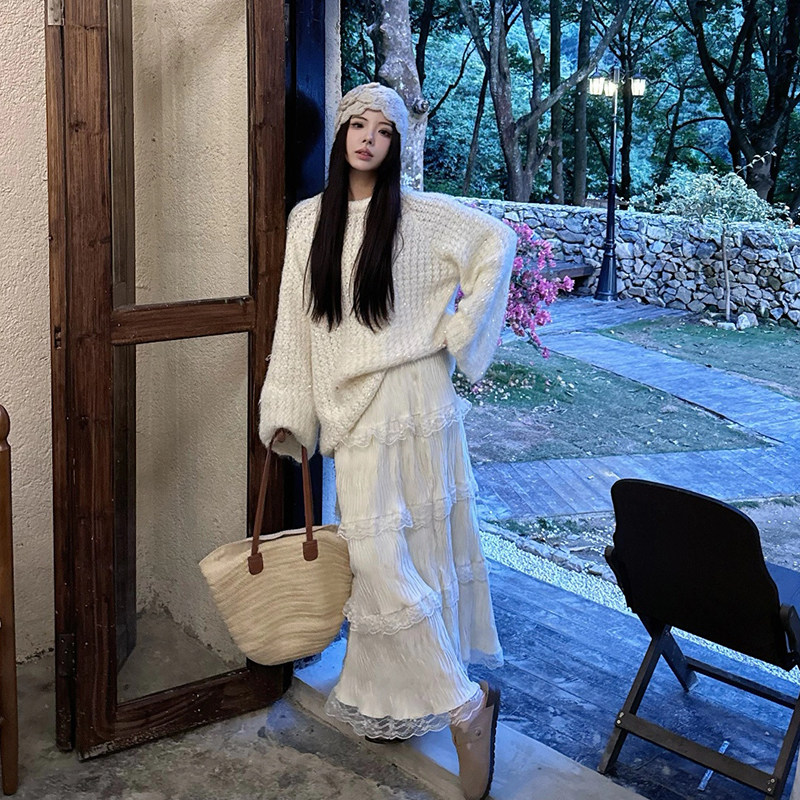 秋冬miu里miu气系千金风穿搭毛衣套装温柔冬天裙子云南旅游连衣裙