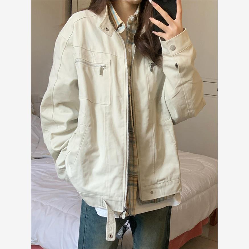 女式立领外套2025新春秋季美国覆古多用途宽松男女时尚品牌夹克上