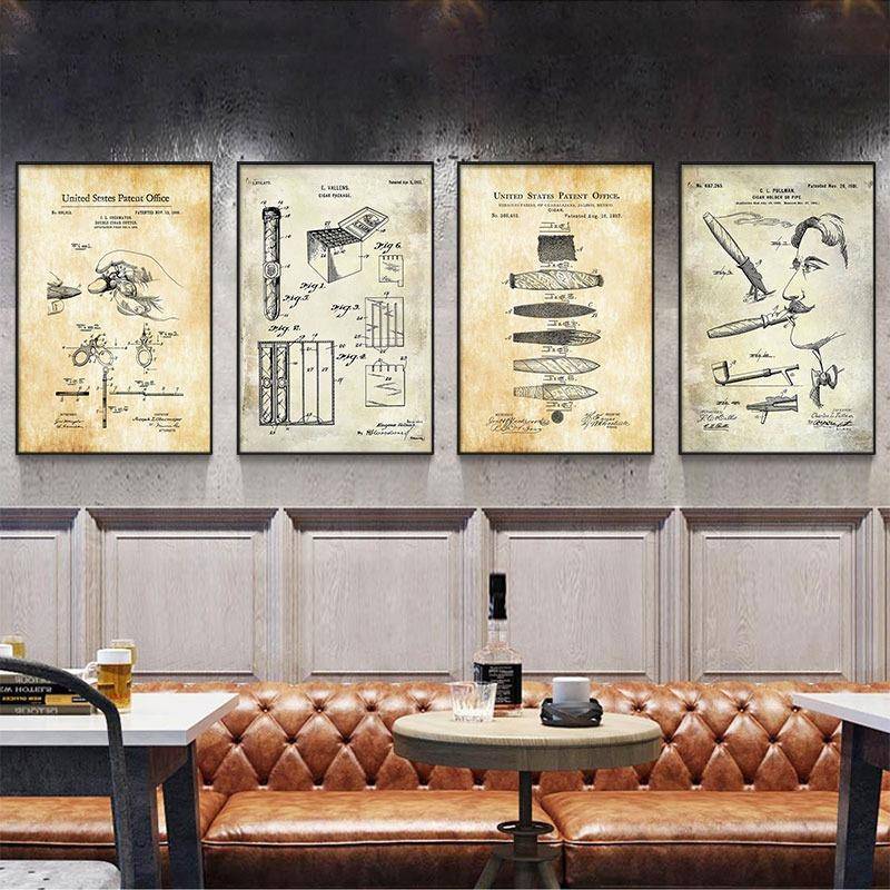 酒吧装饰画雪茄工业风个性清吧酒馆卫生间挂画酒窖威士忌墙面壁画图片