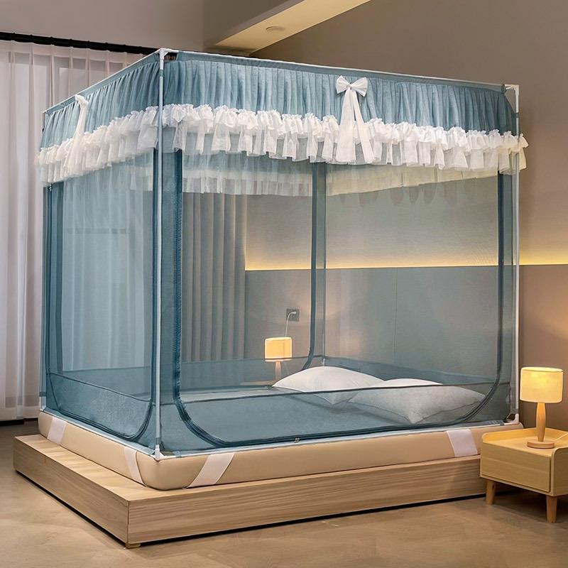 全包围防摔蚊帐加厚加密坐床宫廷式公主风三开门拉链款可拆洗蚊帐