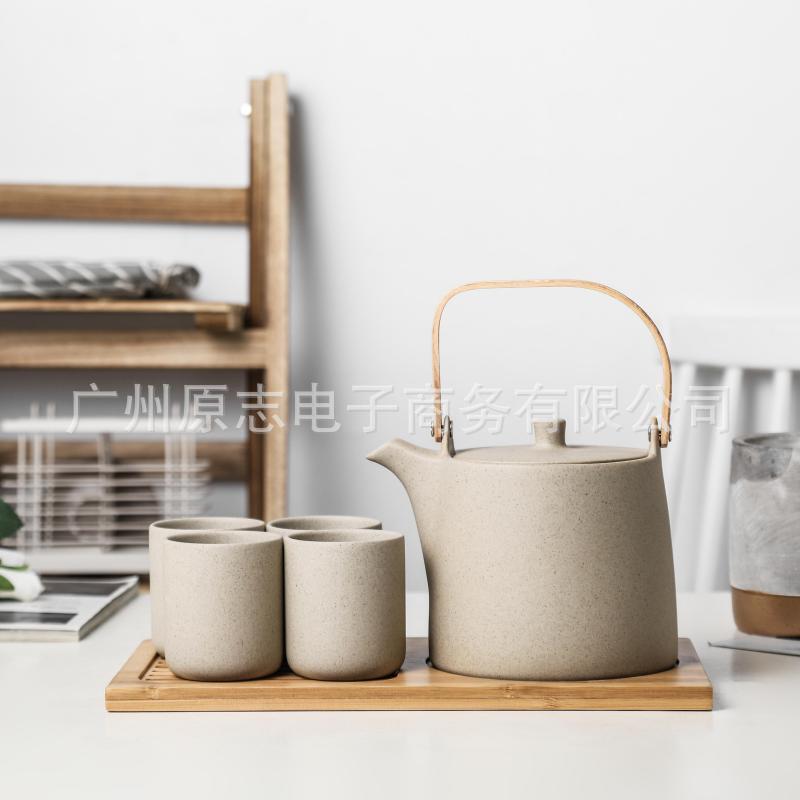 复古风粗陶日式陶瓷冷水壶套装耐高温茶壶水杯家用客厅水具套装