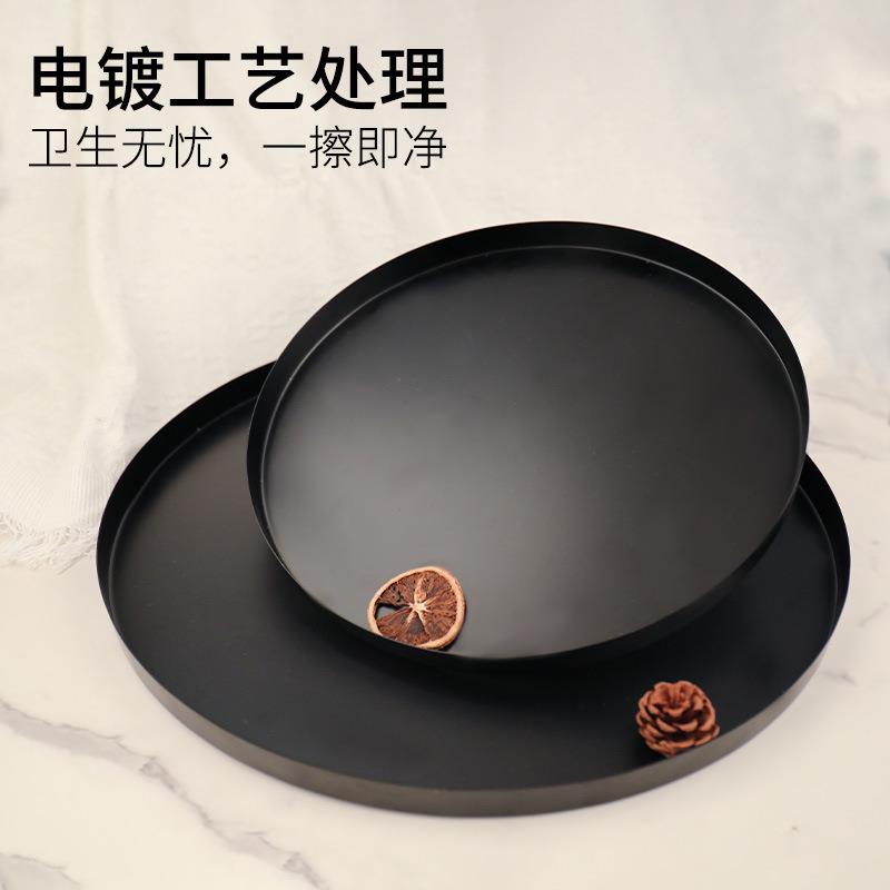 黑色收纳盘圆盘金属托盘高级感项链戒指珠宝收纳盘水果点心糖果盘
