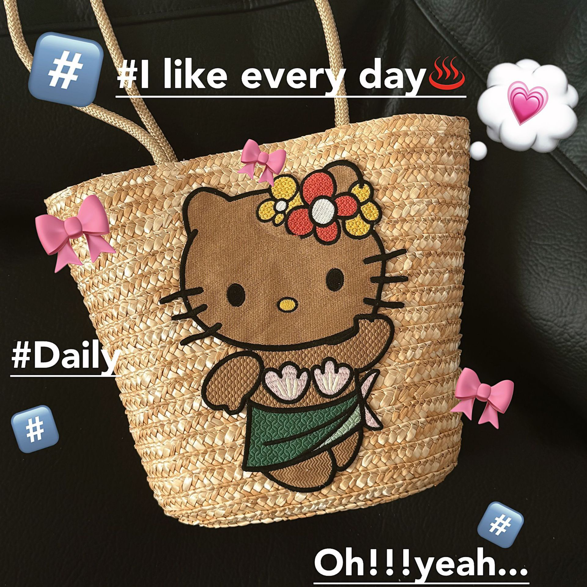 hellokitty大容量草编包女休闲百搭旅行度假编织包手提单肩水桶包