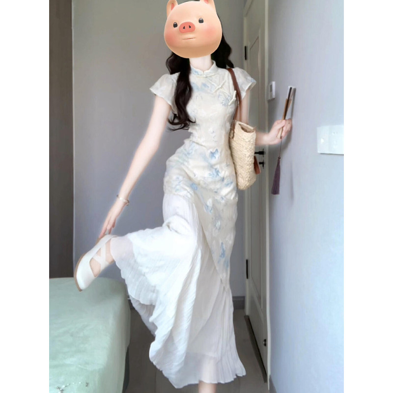 高个子新中式国拼接旗袍