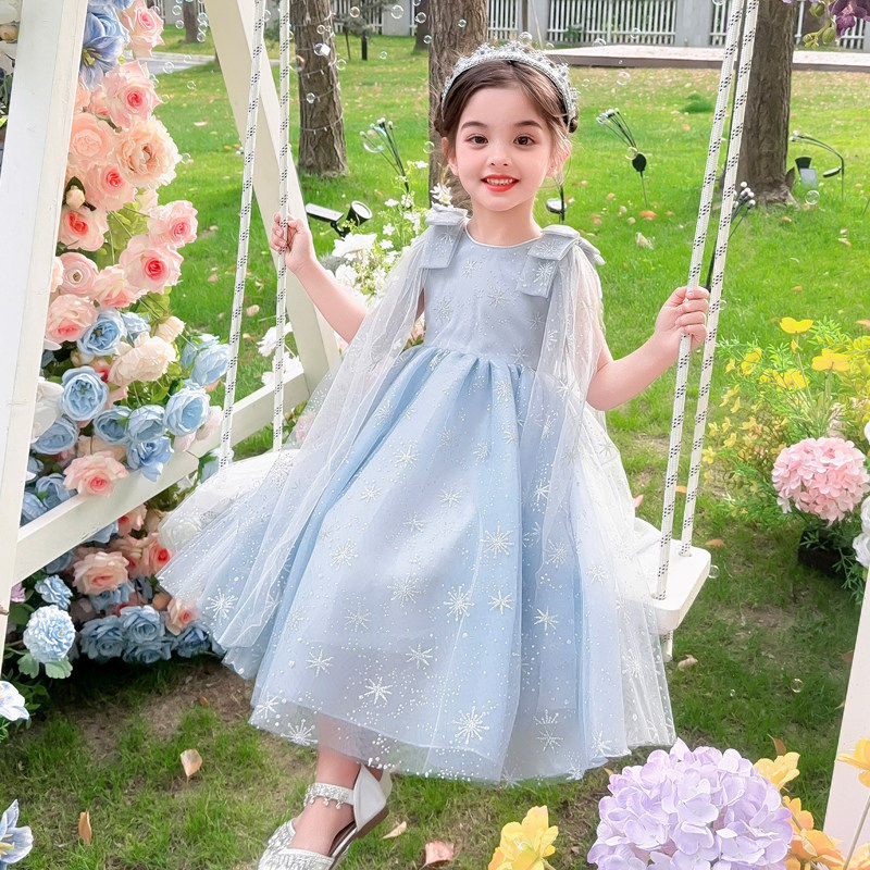 冰雪奇缘爱莎公主裙女童夏季新款小女孩生日礼服艾莎儿童连衣裙子