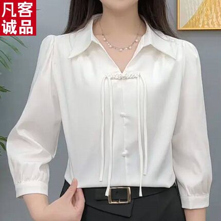 凡客诚品时尚百搭新中式盘扣小衫中年女士春夏新款洋气减龄宽松显