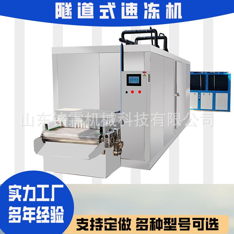 供应大型全自动隧道速冻机海产品连续式速冻设备汤圆冷冻流水线