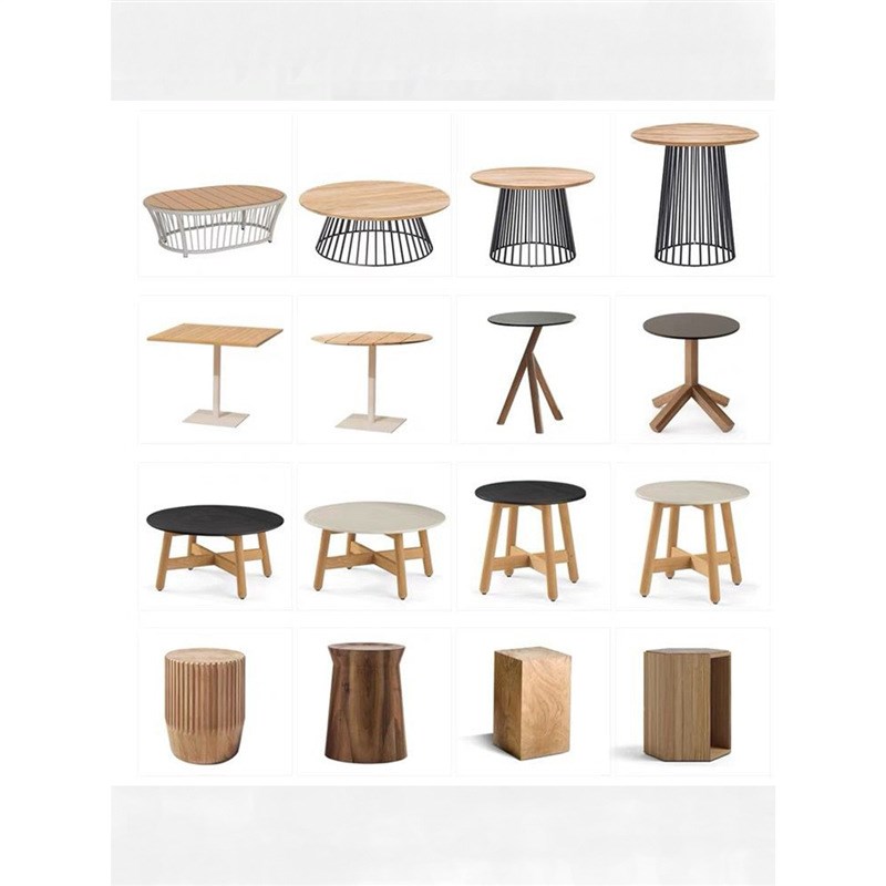 户外室内阳台茶几圆形边几实木餐桌样板房藤编小角几岩板实木柚木