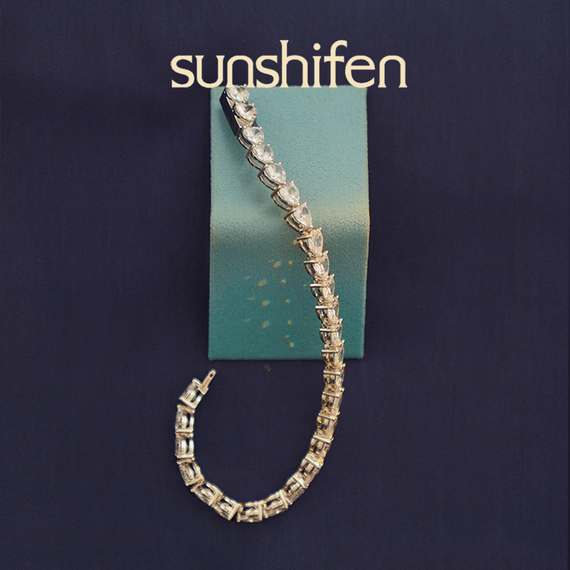 sunshifen  Stack系列满钻心形爪镶白金色手链叠戴高级轻奢饰品