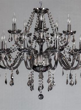 10+5烟灰色水晶吊灯双层15头蜡烛灯玻璃灯客厅餐厅灯适合酒店KTV