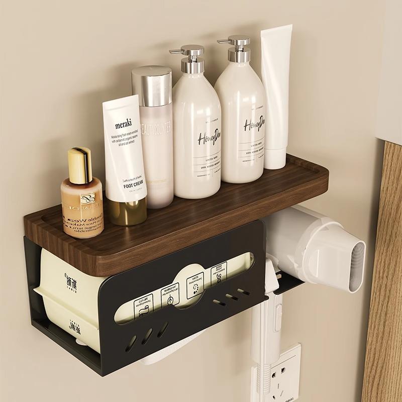 吹风机置物架卫生间洗脸巾纸巾盒浴室洗漱台壁挂免打孔手纸盒支架