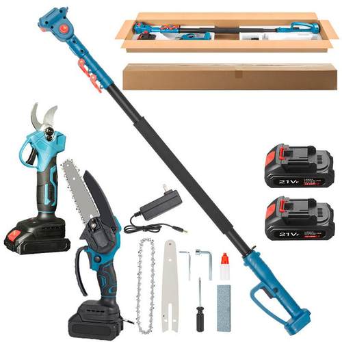 跨境高枝据电动伸缩杆高空电锯充电式树枝修剪果树加长杆修枝工具