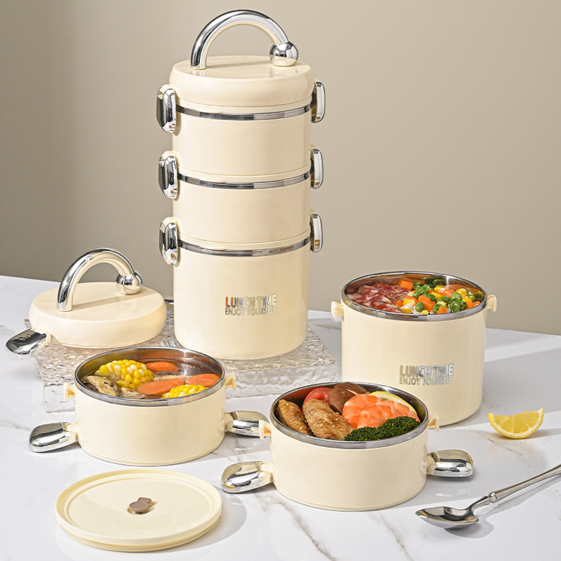 学生多层圆形提桶饭盒 304不锈钢上班族保温午餐便当盒大容量