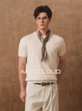 MAD官方 | 美式经典款针织短袖纯色修身打底衫T男士t恤轻熟老钱风