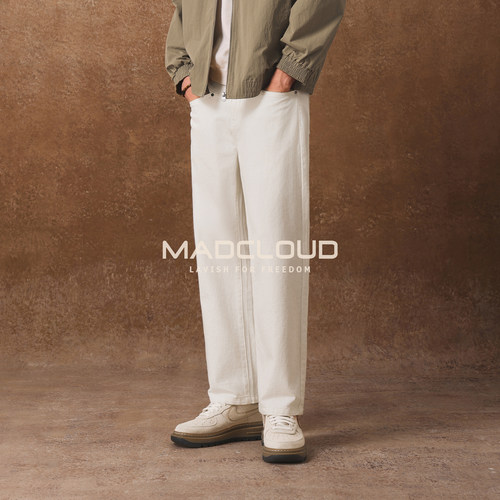 Madcloud重磅原胚白色牛仔裤男