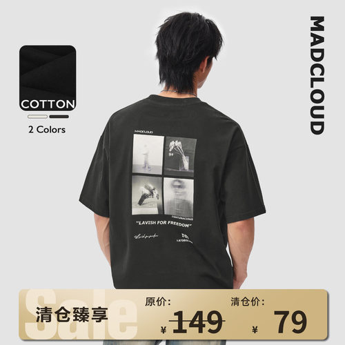 Madcloud复古印花纯棉短袖T恤男