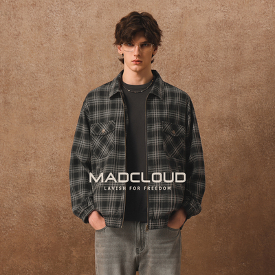 MAD美版老钱风重磅格子夹克男