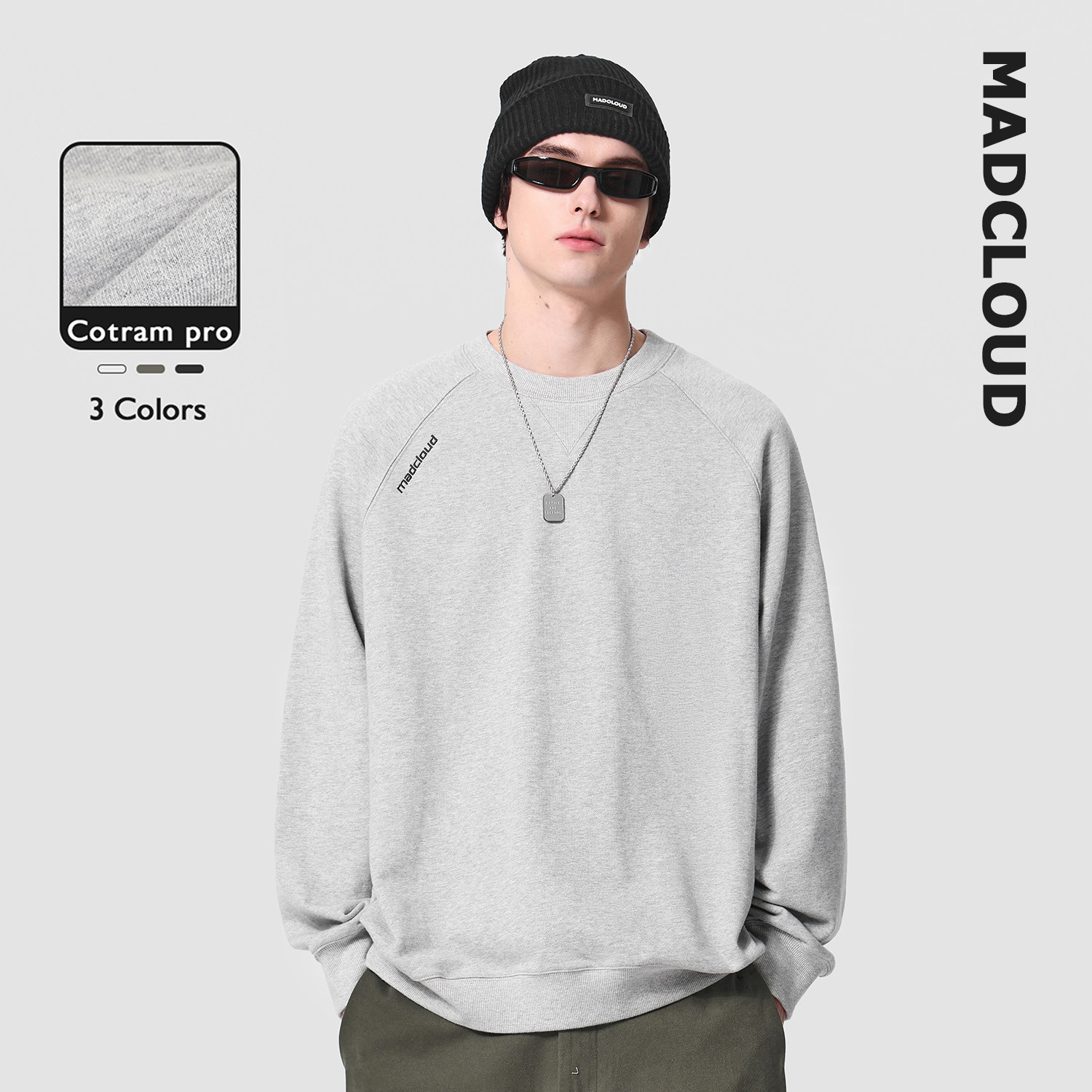 Madcloud|Cotram-pro&trade;长绒棉系列美式套头打底衫纯色圆领卫衣男