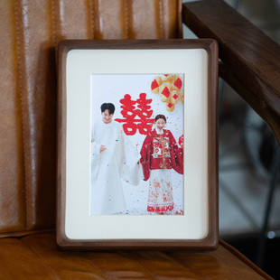 婚纱照相框摆台diy定制打印6寸夫妻结婚登记照装裱高级感实木画框