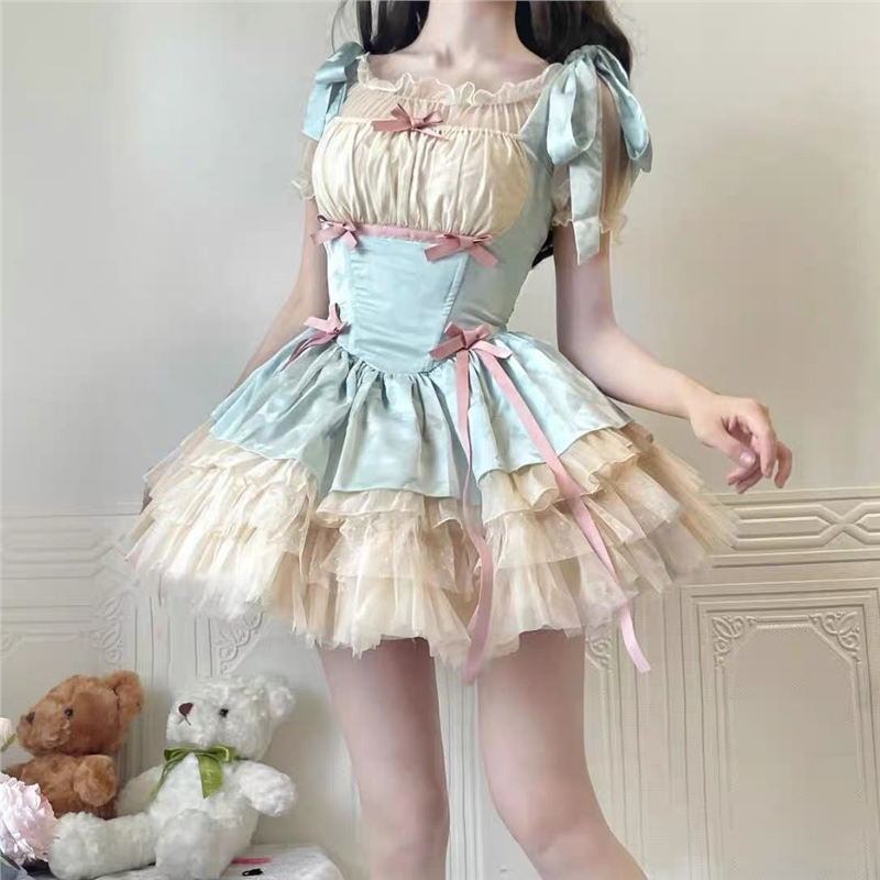 小缎带lolita洛丽塔连衣裙sp芭蕾风洋装吊带裙蛋糕裙公主裙夏