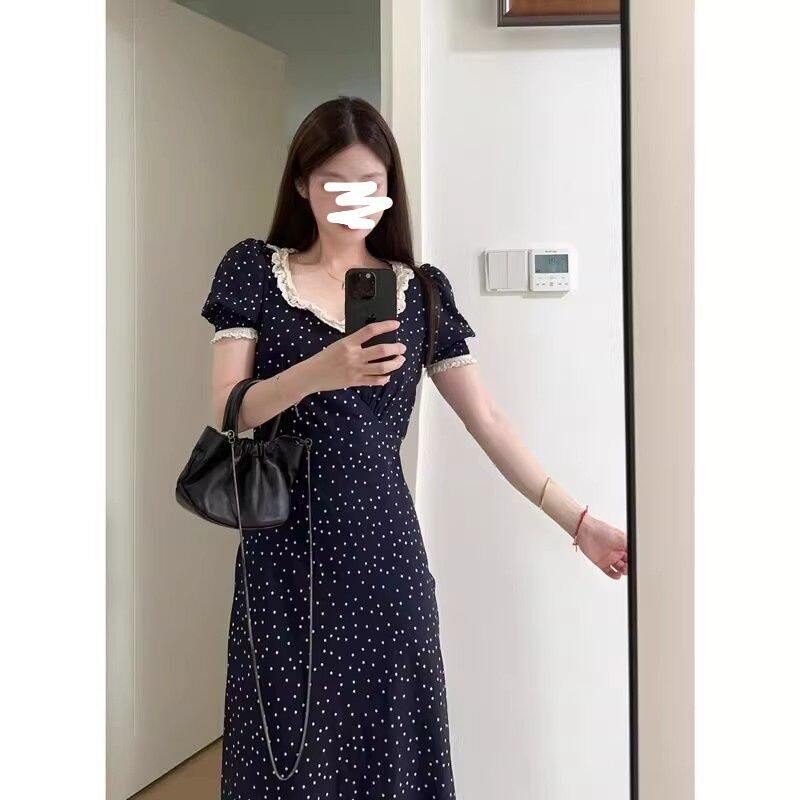 温柔风法式u领波点连衣裙