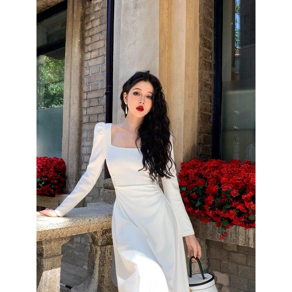 春秋初恋法式夏高级2026子女长裙小个子感收腰长袖白色新款连衣裙