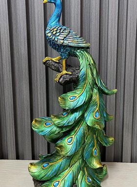 孔雀手绘树脂工艺品摆件送礼玄关酒柜装饰品