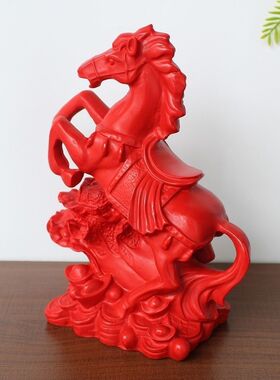 朱砂材质马摆件红色白菜马马上发财办公室开业家用工艺品