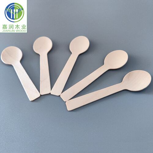 可降解一次性桦木勺子100mm圆头木勺环保可降解木质刀叉勺餐具