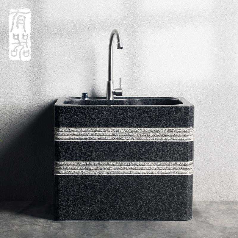 大理石拖把池户外庭院子一体墩布池水槽家用阳台可移动石头拖布池
