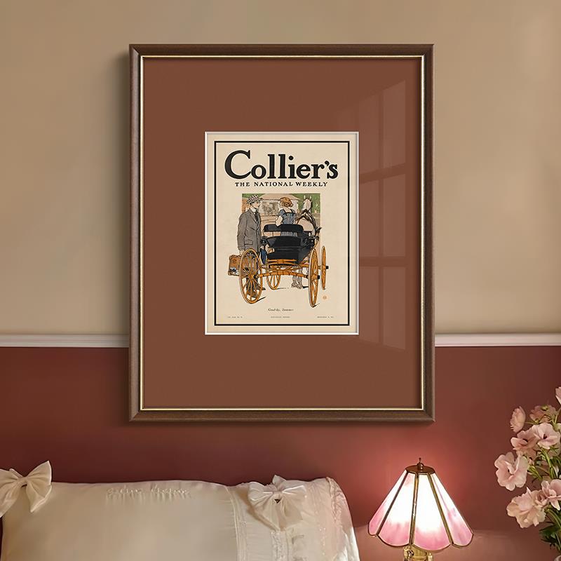 《法式时尚杂志》中古风优雅艺术客厅装饰画美式复古客厅卧室挂画