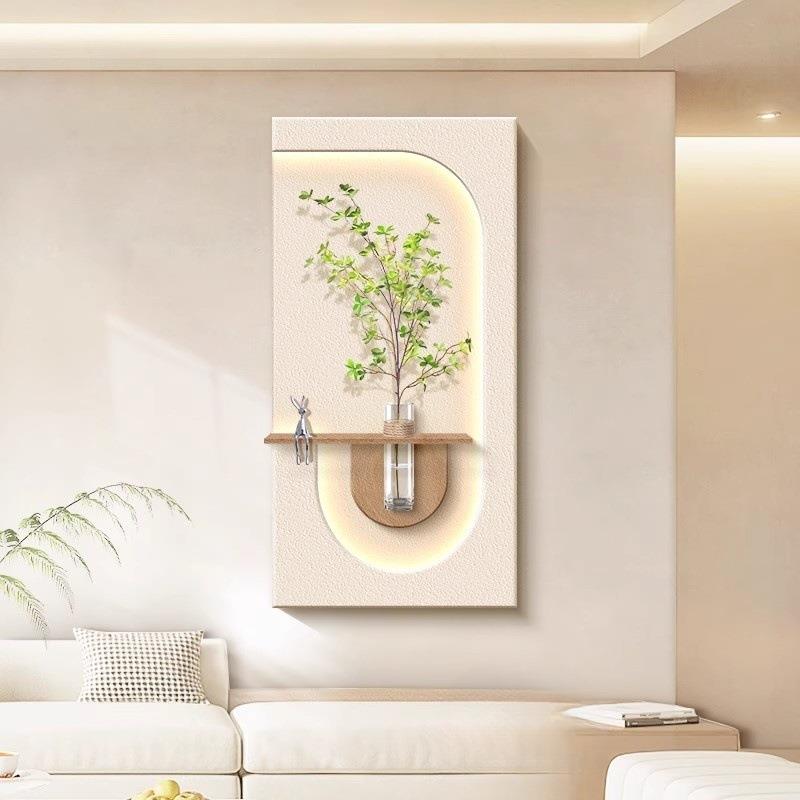 原木奶油风入户门玄关装饰画立体客厅走廊过道挂画高级感造景壁灯