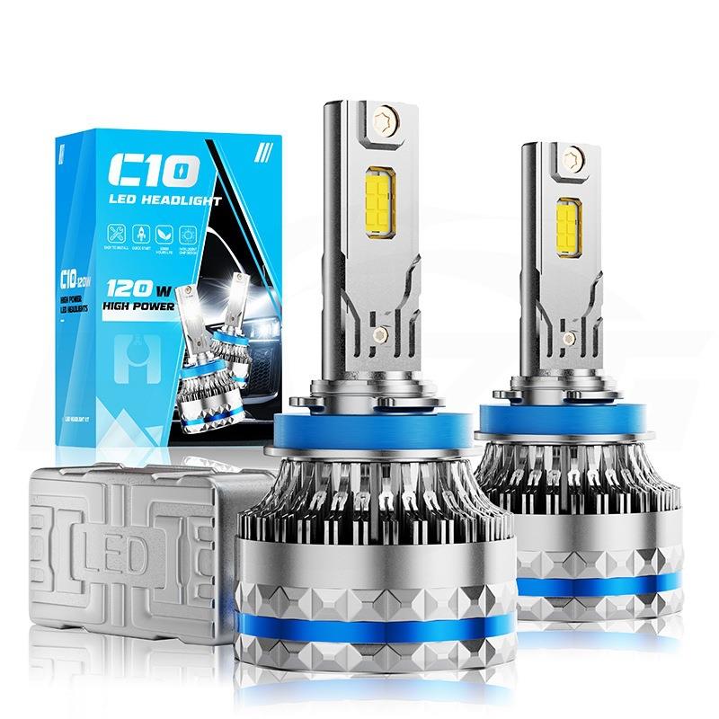 新款汽车led大灯C10大功率120W改装远近光H7 H4 H11汽车大灯