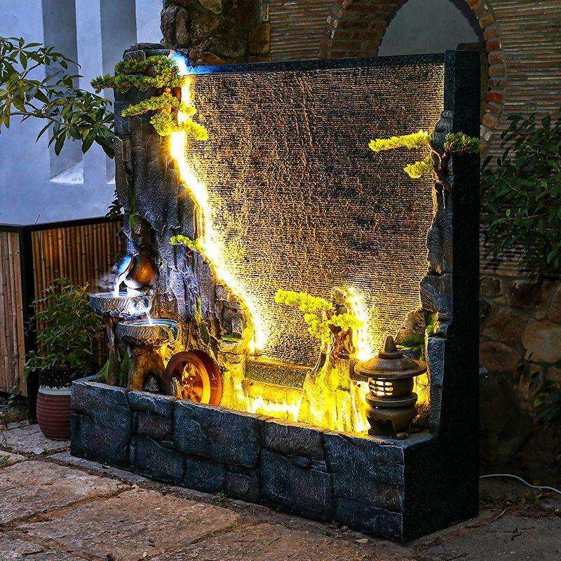 水幕墙流水喷泉摆件屏风景观庭院花园布置水景落地喷泉假山水循环