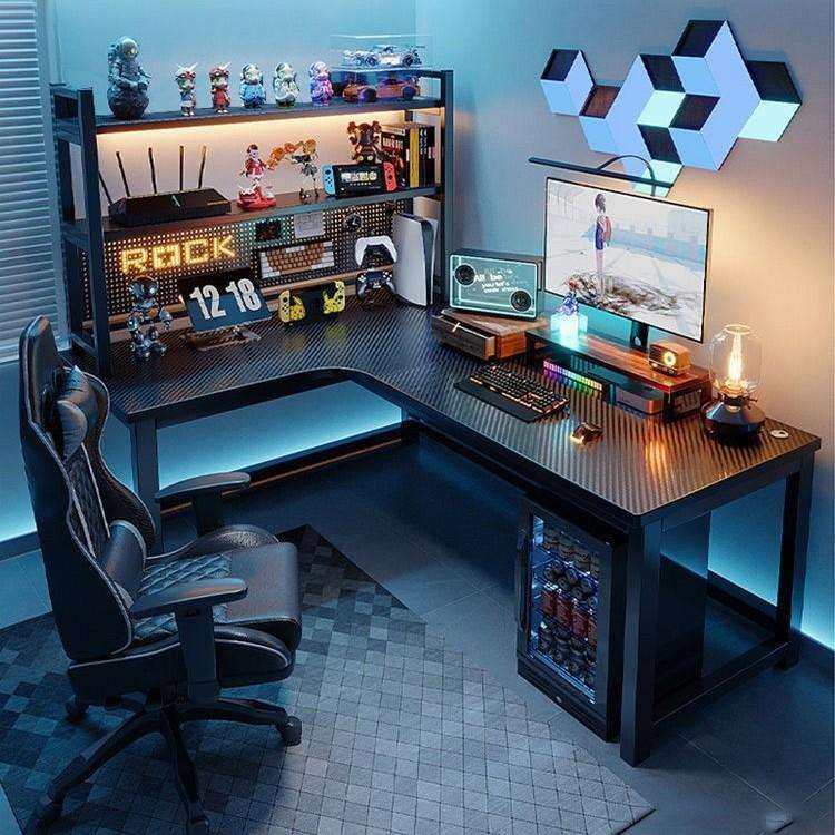 转角电竞桌电脑桌台式家用双人书桌书架一体桌卧室拐角桌子办公桌