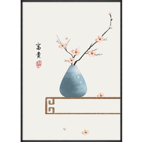 新中式风格电表箱画装饰画定制免打孔竖版餐厅空开箱遮挡挂画晶瓷图片