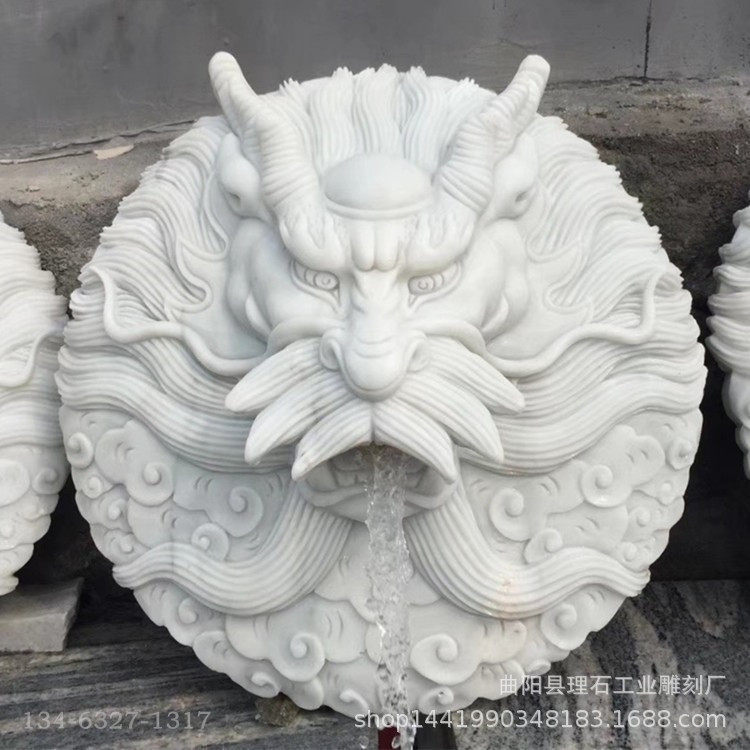 厂家供应石雕龙头汉白玉石雕喷水龙头墙面装饰挂件龙头雕塑