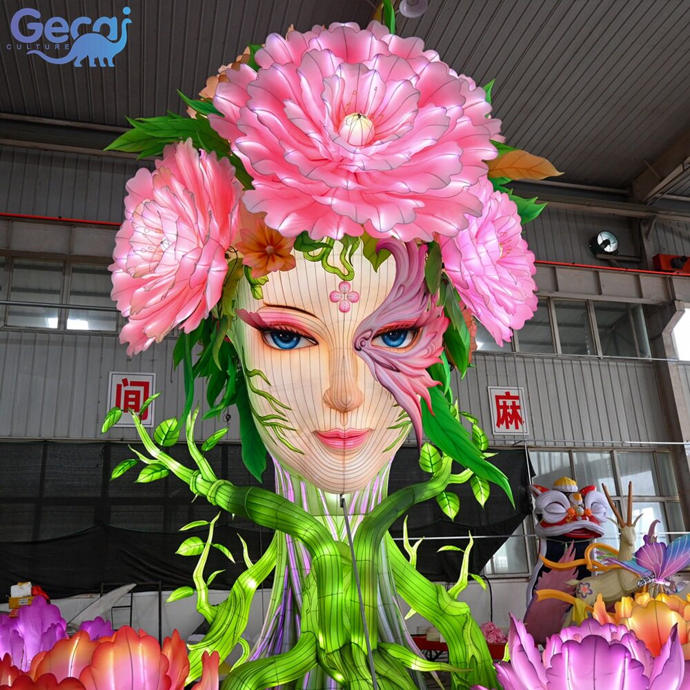 巨型女神动态变色花灯2025蛇年新春户外灯会灯展自贡大型彩灯厂家