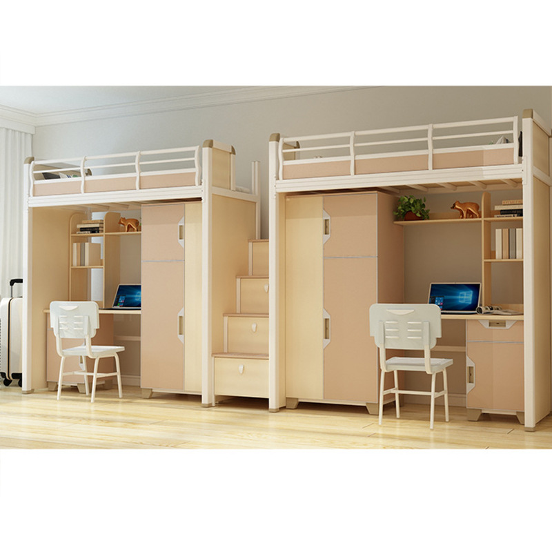 双层床上下铺交错式小户型高低床多功能组合上床下桌带书桌床一体